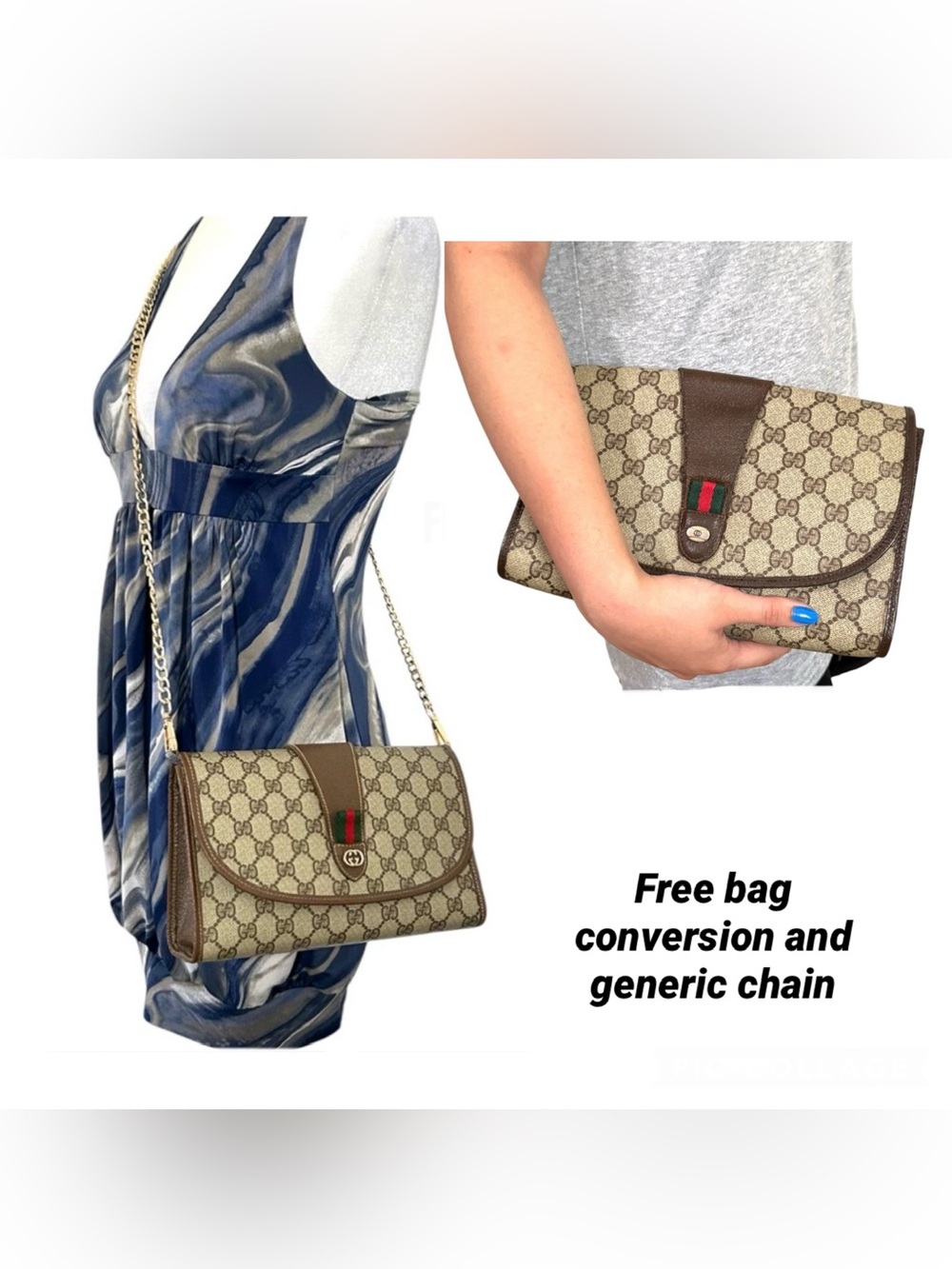 GUCCI GG Supreme Sherry Line Pouch Clutch Women’s Bag Brown Beige Used Vintage